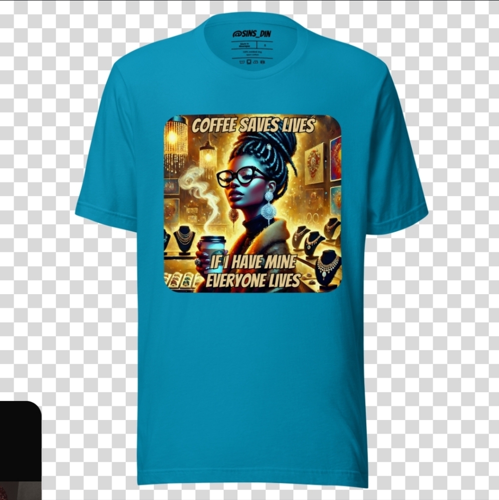 Black Graphic Tee with Coffee Saves Lives Design - Picture 6 of 10